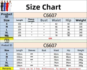 Detailed size chart for backless pleated dress showing length and waist measurements