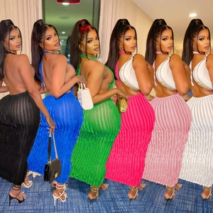 Detailed comparison of pleated halter maxi dresses in multiple vibrant colors for women