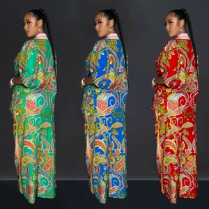 Three-color paisley print two-piece set featuring short-sleeved shirts and wide-leg pants