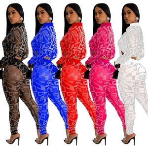Ensemble mode deux pièces en mesh pour femmes avec strass brillants en cinq couleurs