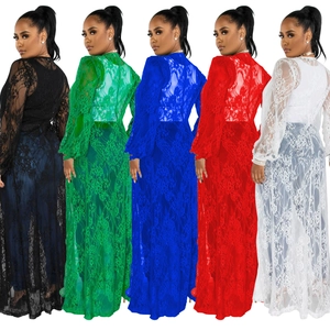 Elegant long sleeve lace cardigan cover-up available in black green blue red and white