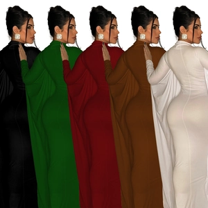 Elegant high neck batwing sleeve maxi dress available in five diverse solid colors