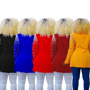 Women long sleeve blazer with elegant pearl beads on sleeves in five vibrant colors