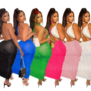 Women's backless halter maxi dress with pleated texture in multiple vibrant colors