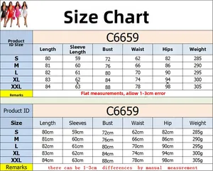 Detailed size chart for C6659 mesh rhinestone dress including bust waist and hip measurements