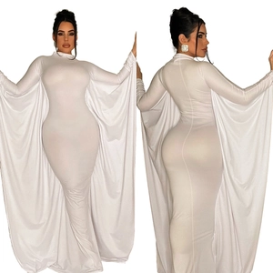 Macro shot of white long sleeve slim dress featuring elegant cape-style side streamers