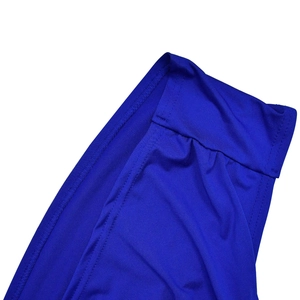 Detailed close-up showing reinforced seams and stitching on royal blue stretch fabric