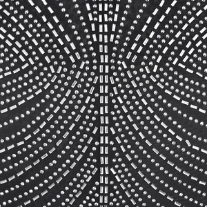 Detailed macro view of sparkling crystal rhinestones arranged in a pattern on black mesh fabric