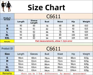 Size chart for sequin fringe long sleeve dress with measurements for S to XXL sizes
