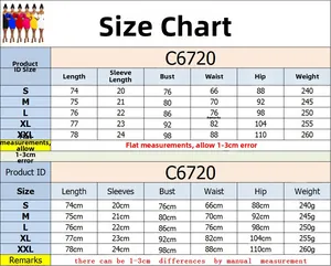 Detailed size chart for solid color backless mini dress featuring S to XXL measurements
