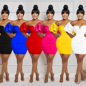 Women Elegant Off-Shoulder Puff Sleeve Mini Dress Satin Ruched Bodycon Party Clubwear Solid Color Short Sleeve Dress
