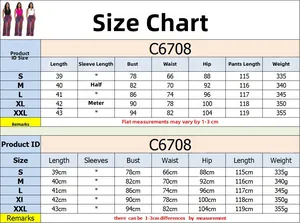 Detailed size guide table with measurements for S to XXL sleeveless crop top and pants set