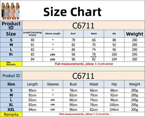 Detailed size chart for C6711 sleeveless sequin mini dress in sizes S to XXL