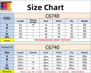 Detailed size guide table for ruffled asymmetrical solid color dress from S to XXL