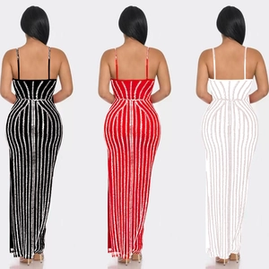 Detailed comparison of sequined bodycon maxi dresses in black, red, and white colors