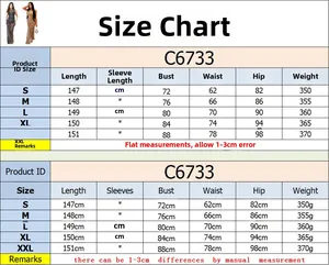 Detailed size guide table with measurements for the mesh rhinestone sleeveless maxi dress