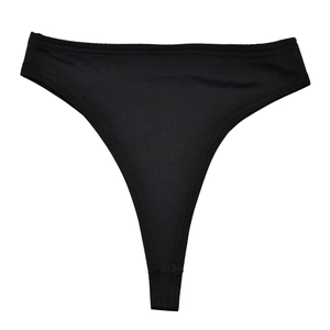 Detailed flat lay of black high-elastic G-string featuring a wide comfortable waistband
