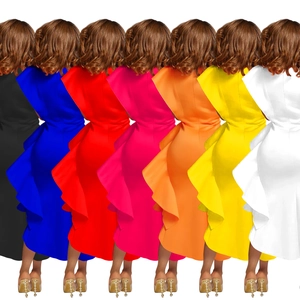 Women's slim fit ruffle dress with layered hem details in multiple vibrant colors