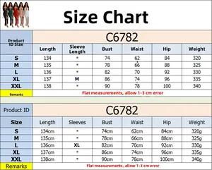 Size chart for sequins backless long dress showing bust waist and hip measurements
