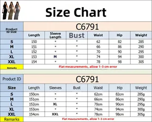 Size chart for solid color sleeveless split maxi dress with detailed measurements