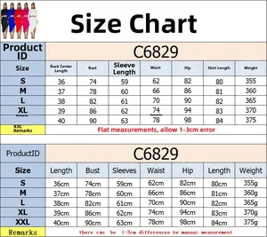 Guide des tailles pour ensemble haut court à manches longues et robe S à XXL