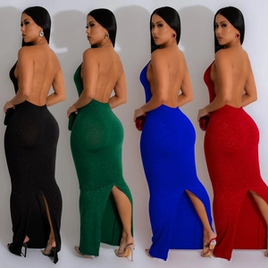Detailed comparison of backless slim-fit maxi dresses in black, green, blue and red colors
