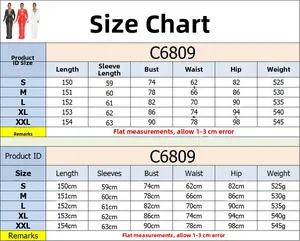Detailed size chart for long sleeve split maxi dress with rhinestone embellishments