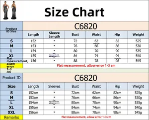 Detailed size chart for elegant mesh maxi dress with rhinestones and measurements