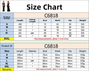 Size chart for women's off-shoulder rhinestone maxi dress detailing S-XXL measurements
