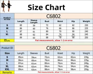 Tableau des tailles pour la robe en résille à strass avec mesures de buste et de taille