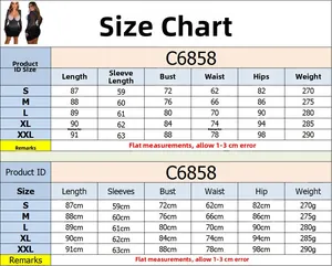 Guide des tailles pour robe en mesh avec longueur, poitrine, taille et hanches