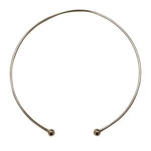 Detailed view of a minimalist gold metal open choker necklace with sleek round beads
