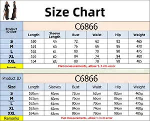 Größentabelle für langes Netzkleid C6866 mit Maßen von S bis XXL in der Übersicht