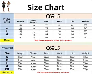Size guide for mesh rhinestone bodycon dress C6915 with measurements in cm for S-XXL