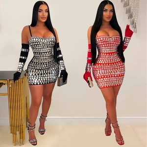 Abito Mini Bodycon Sexy con Strass E Guanti Abbinati Abbigliamento da Club Scintillante Senza Maniche Elegante Completo Donna