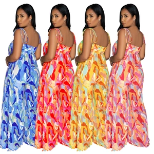 Women boho floral print wide leg jumpsuit with spaghetti straps in four vibrant colors