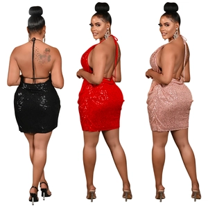 Robe courte moulante à sequins pour femmes en noir, rouge et or rose pailleté