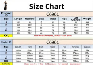 Detailed size chart for sexy rhinestone evening dress including length, bust and hip measurements