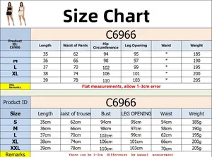 Detailed size chart for women's casual two-piece set including bust and waist measurements