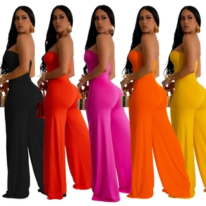 Sleeveless strapless wide leg jumpsuit for women in five vibrant fashion colors