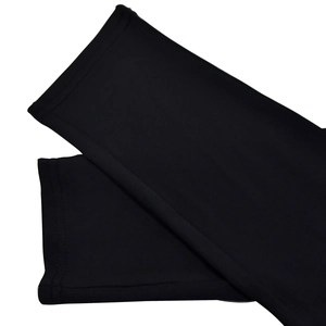 Detail of high-elastic black knit fabric with professional double-needle flat stitching