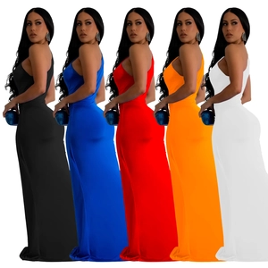 Elegant one-shoulder slimming maxi evening dress available in five vibrant solid colors