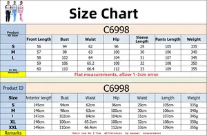 Detailed size guide table for women printed short sleeve top and pants set from S to XXL