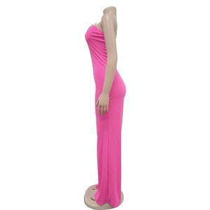 Detail view of pink bodycon tube maxi dress with sleek side seams and fitted silhouette