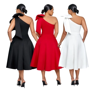 Elegantes One-Shoulder-Cocktailkleid mit großer Schleife in Schwarz, Rot und Weiß