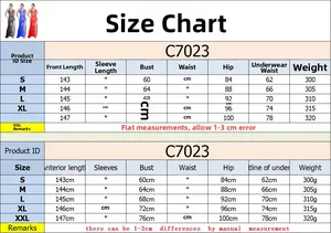 Guide des tailles pour robe longue sans manches à col en V avec mesures en cm