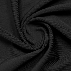 Detail of black fine ribbed mesh fabric with elastic knit texture and soft drape