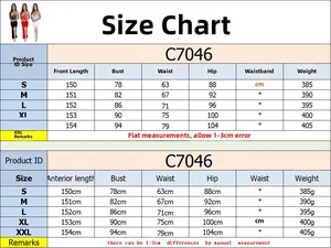 Detailed size chart for V-neck sleeveless rhinestone maxi dress with front slit