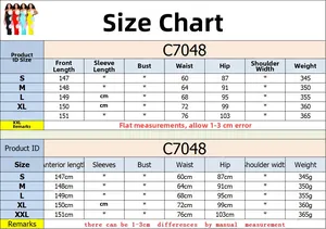 Size chart for solid color long dress with S to XXL measurements in CM and KG