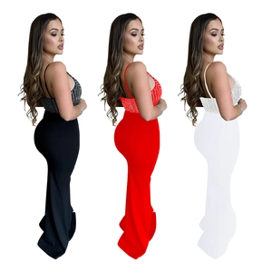 Elegant sleeveless V-neck evening gown with rhinestones and mermaid hem in three colors